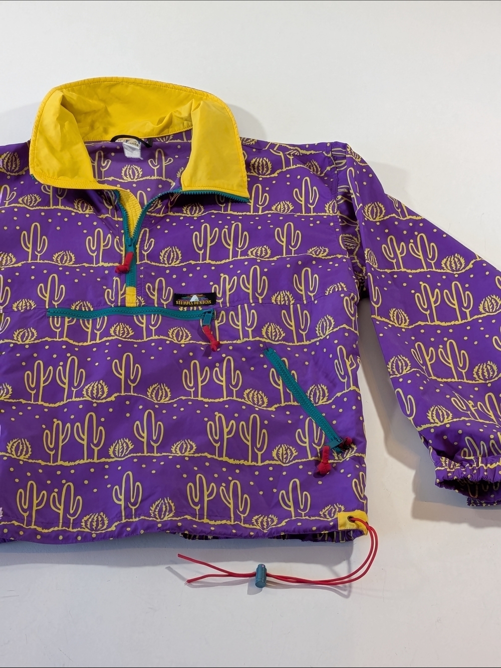 Vintage Sierra Designs Cactus Print Pullover Windbreaker Purple & Yellow Large - Picture 6 of 14